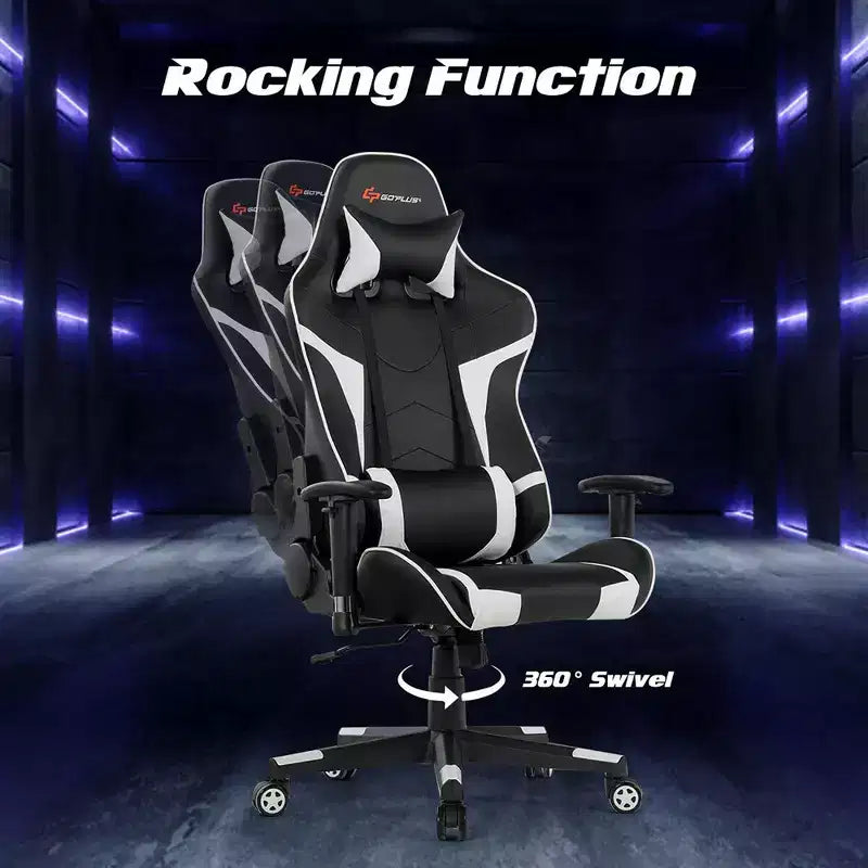 Silla ergonómica reclinable para videojuegos Costway con masaje, giratoria, de oficina, con soporte lumbar, en blanco, azul, gris o rojo
