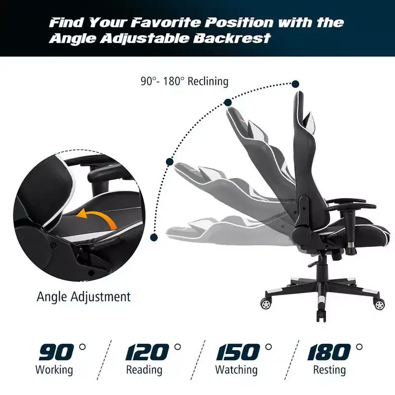 Silla ergonómica reclinable para videojuegos Costway con masaje, giratoria, de oficina, con soporte lumbar, en blanco, azul, gris o rojo