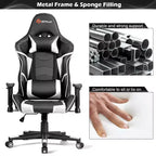 Silla ergonómica reclinable para videojuegos Costway con masaje, giratoria, de oficina, con soporte lumbar, en blanco, azul, gris o rojo