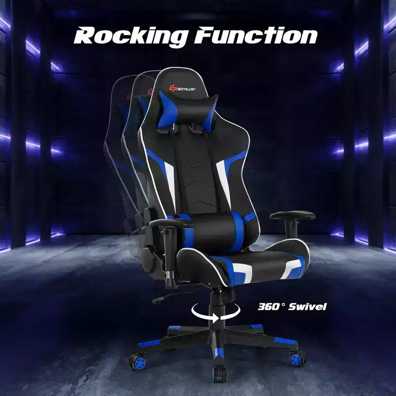 Silla ergonómica reclinable para videojuegos Costway con masaje, giratoria, de oficina, con soporte lumbar, en blanco, azul, gris o rojo