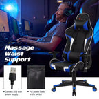Silla ergonómica reclinable para videojuegos Costway con masaje, giratoria, de oficina, con soporte lumbar, en blanco, azul, gris o rojo