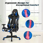 Silla ergonómica reclinable para videojuegos Costway con masaje, giratoria, de oficina, con soporte lumbar, en blanco, azul, gris o rojo