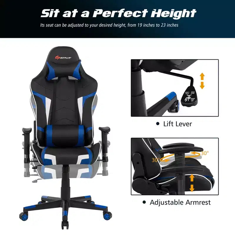Silla ergonómica reclinable para videojuegos Costway con masaje, giratoria, de oficina, con soporte lumbar, en blanco, azul, gris o rojo
