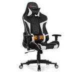 Silla ergonómica reclinable para videojuegos Costway con masaje, giratoria, de oficina, con soporte lumbar, en blanco, azul, gris o rojo