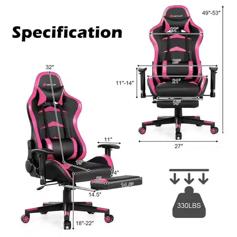 Silla de oficina para masajes Costway, giratoria y reclinable, para videojuegos, con reposapiés