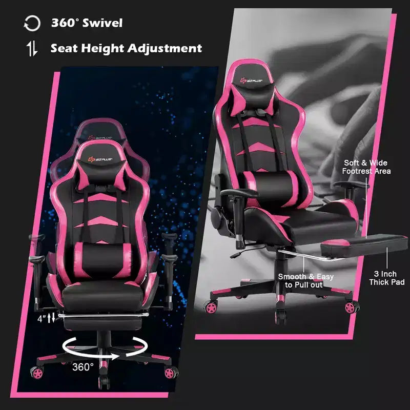 Silla de oficina para masajes Costway, giratoria y reclinable, para videojuegos, con reposapiés