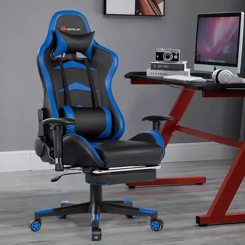 Silla de oficina para masajes Costway, giratoria y reclinable, para videojuegos, con reposapiés