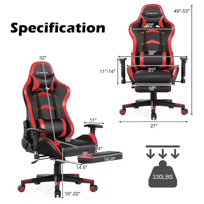 Silla de oficina para masajes Costway, giratoria y reclinable, para videojuegos, con reposapiés