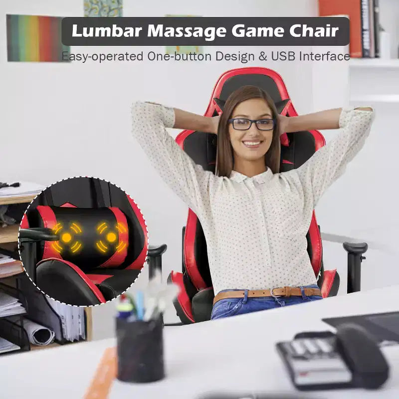 Silla de oficina para masajes Costway, giratoria y reclinable, para videojuegos, con reposapiés