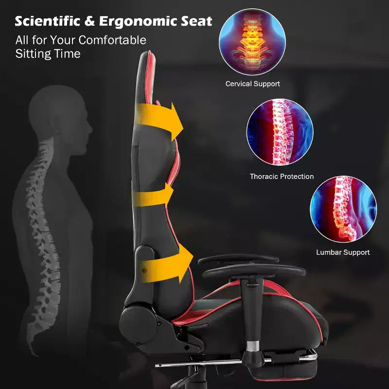Silla de oficina para masajes Costway, giratoria y reclinable, para videojuegos, con reposapiés