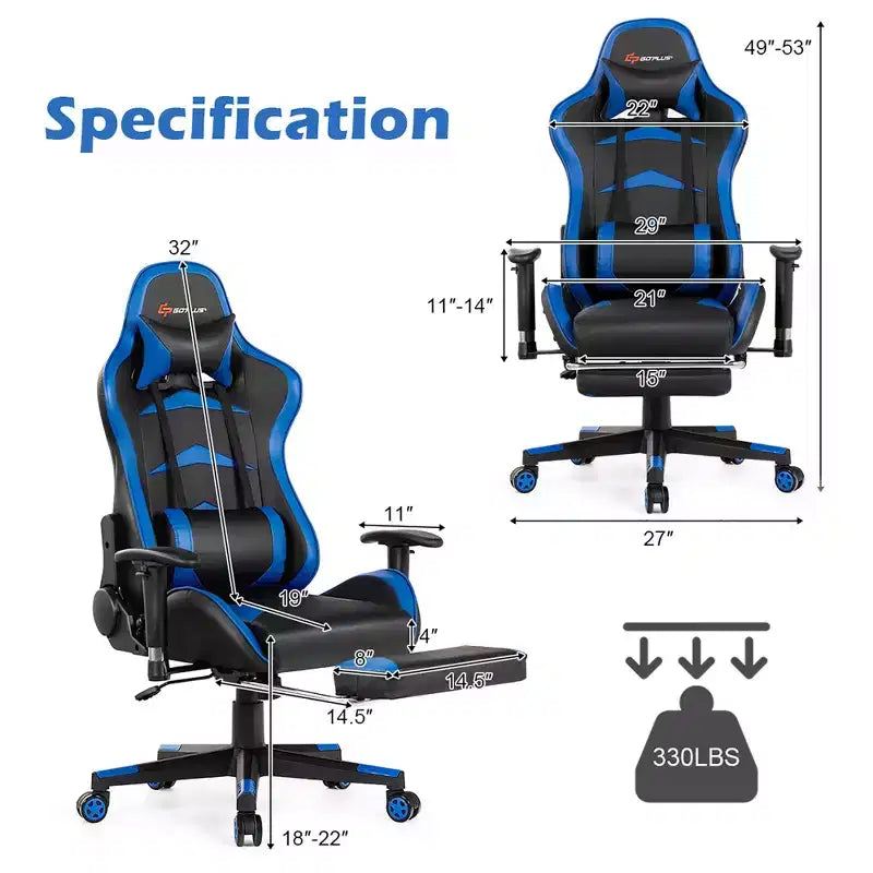 Silla de oficina para masajes Costway, giratoria y reclinable, para videojuegos, con reposapiés