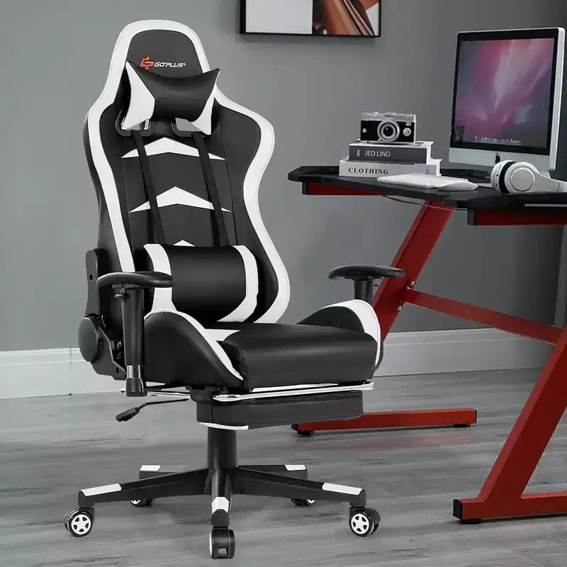Silla de oficina para masajes Costway, giratoria y reclinable, para videojuegos, con reposapiés