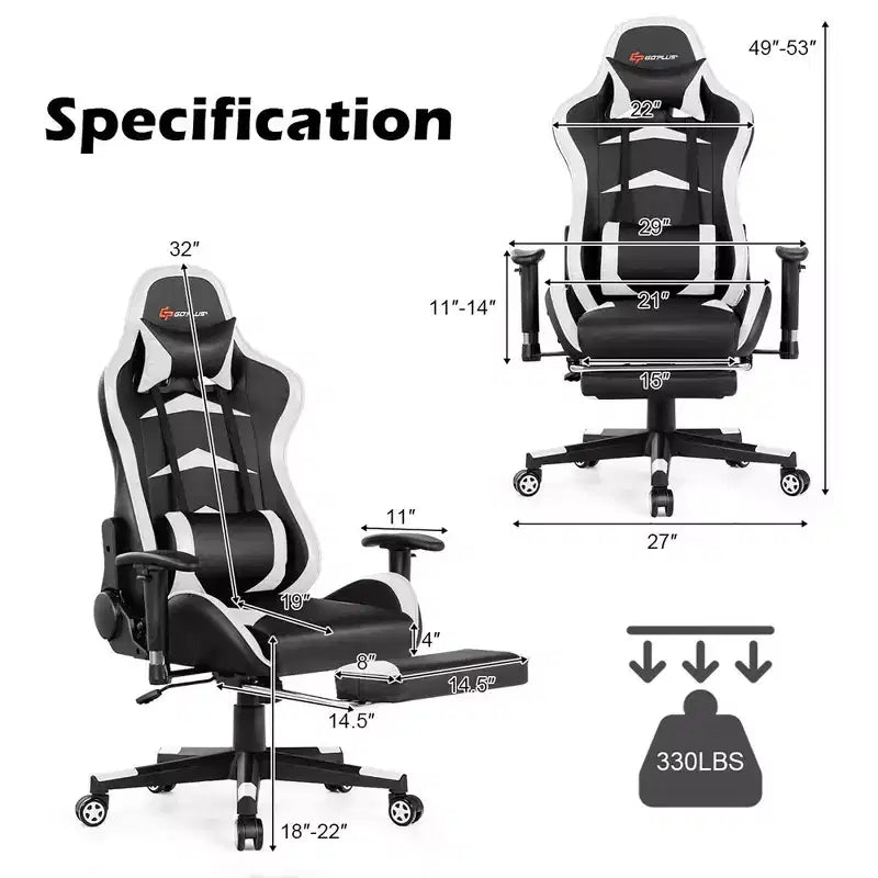 Silla de oficina para masajes Costway, giratoria y reclinable, para videojuegos, con reposapiés