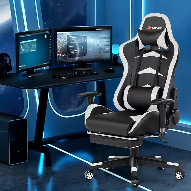 Silla de oficina para masajes Costway, giratoria y reclinable, para videojuegos, con reposapiés