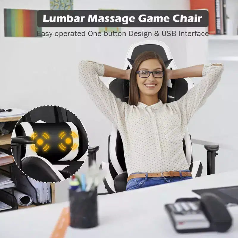 Silla de oficina para masajes Costway, giratoria y reclinable, para videojuegos, con reposapiés