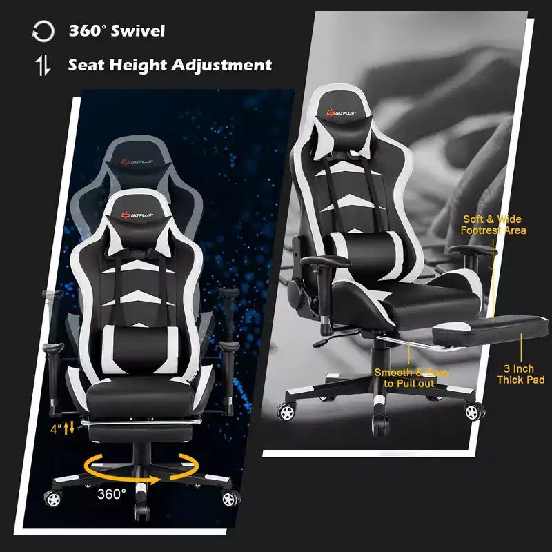 Silla de oficina para masajes Costway, giratoria y reclinable, para videojuegos, con reposapiés
