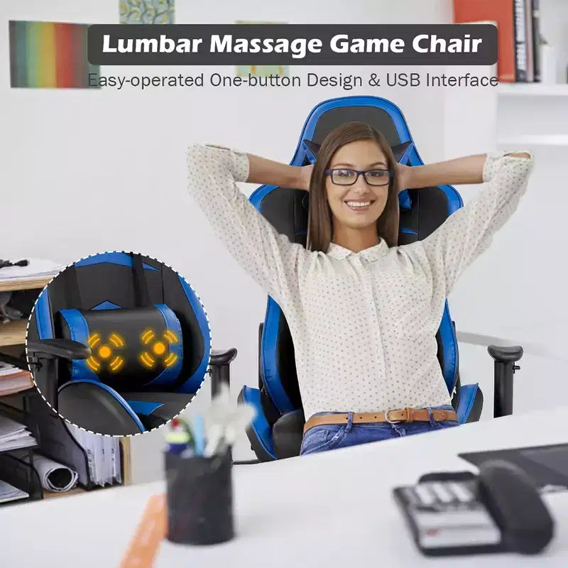 Silla de oficina para masajes Costway, giratoria y reclinable, para videojuegos, con reposapiés