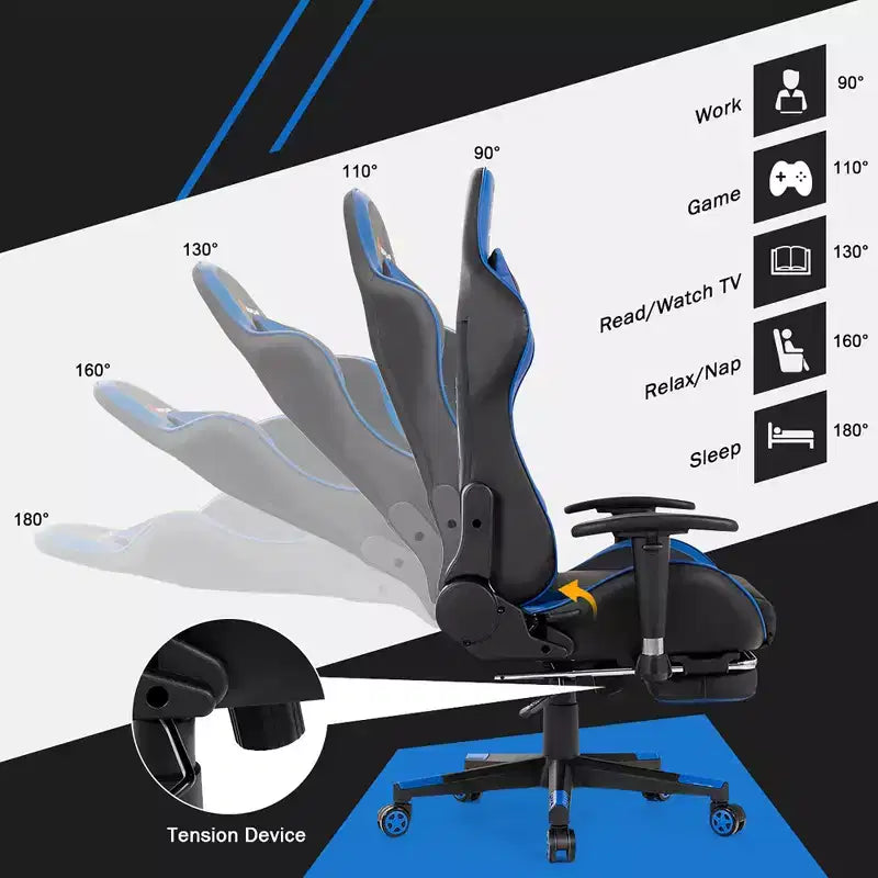 Silla de oficina para masajes Costway, giratoria y reclinable, para videojuegos, con reposapiés