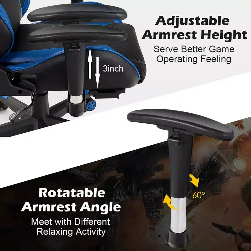 Silla de oficina para masajes Costway, giratoria y reclinable, para videojuegos, con reposapiés