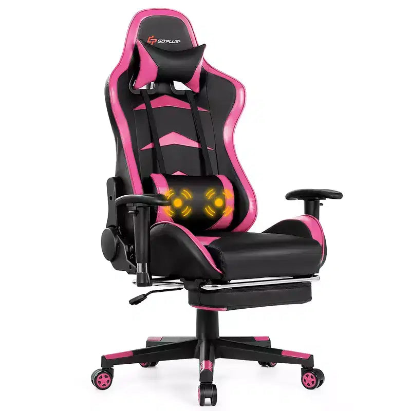 Silla de oficina para masajes Costway, giratoria y reclinable, para videojuegos, con reposapiés