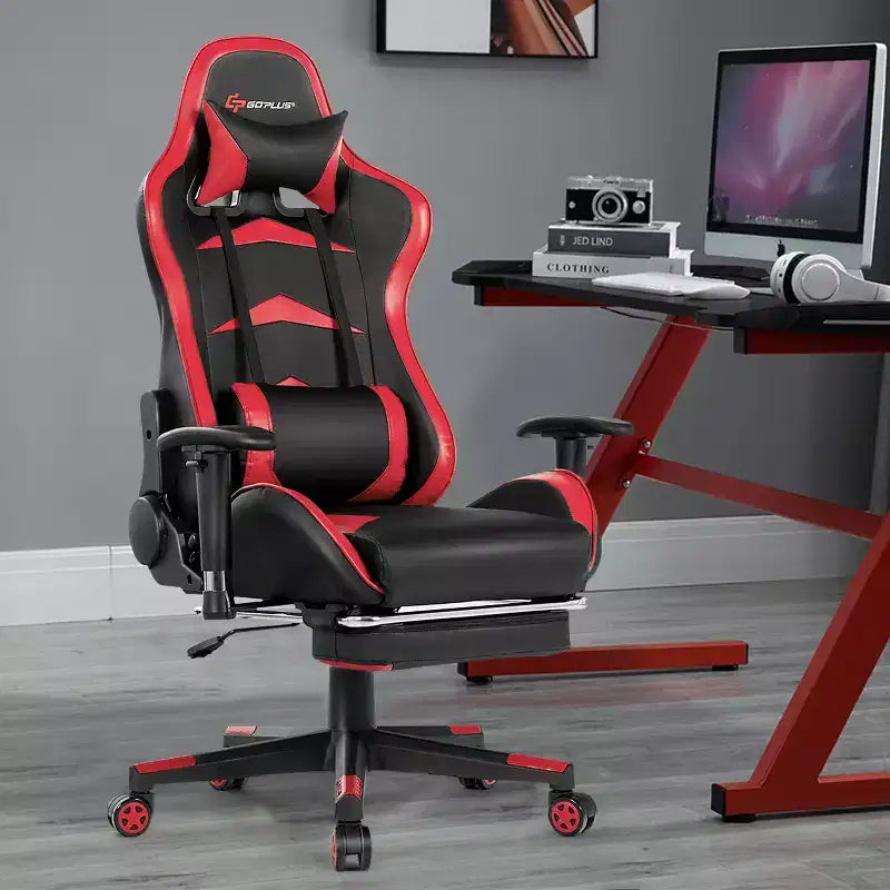 Silla de oficina para masajes Costway, giratoria y reclinable, para videojuegos, con reposapiés