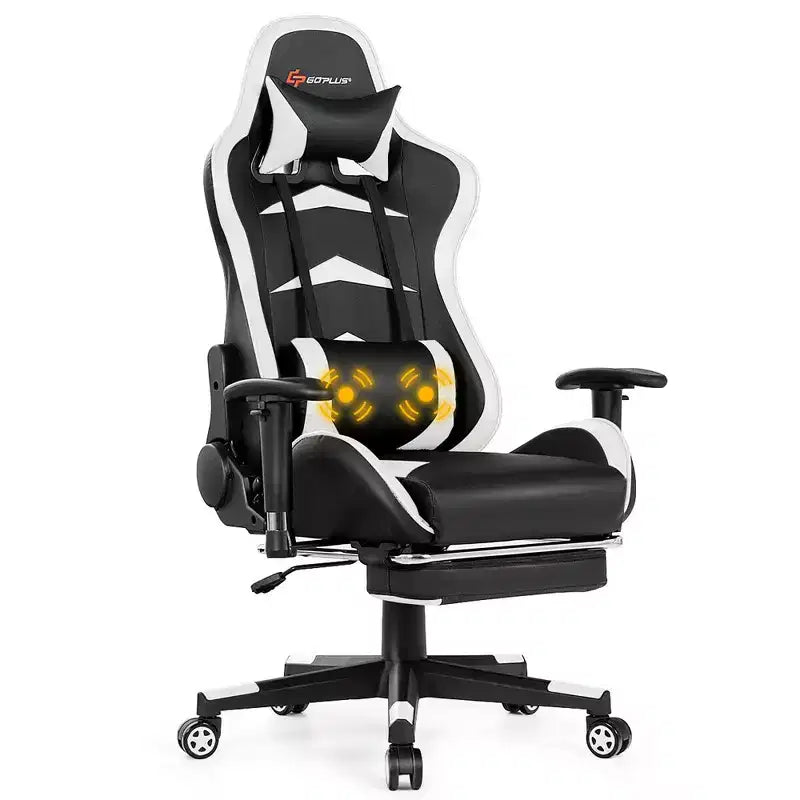 Silla de oficina para masajes Costway, giratoria y reclinable, para videojuegos, con reposapiés
