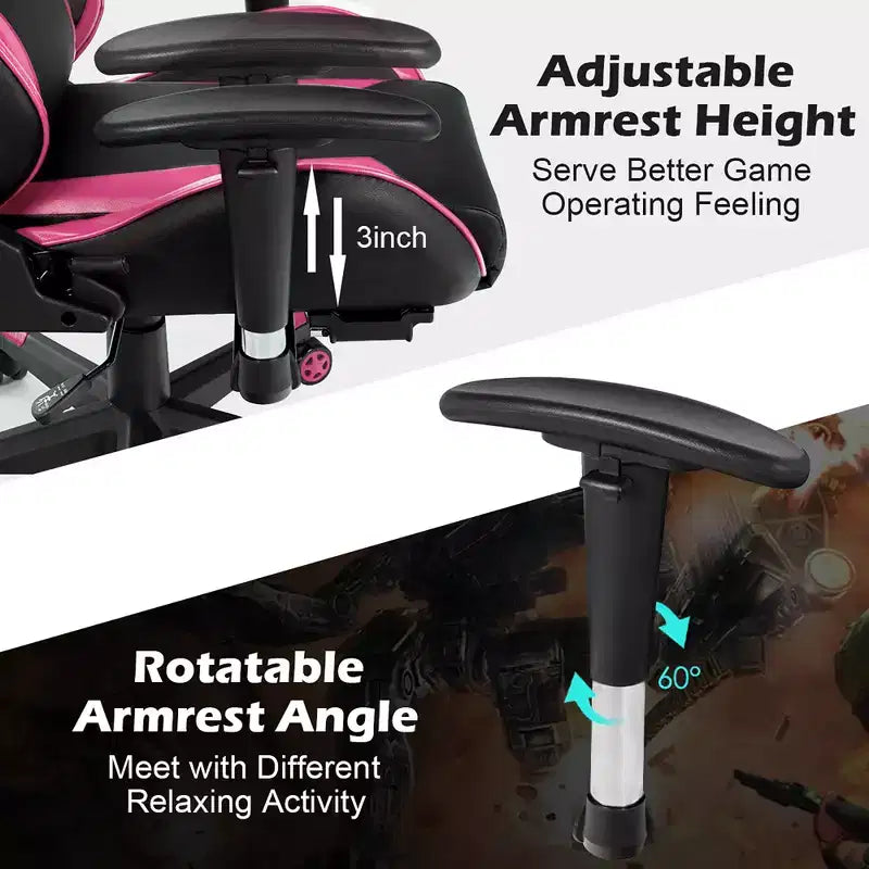 Sillón de oficina de masaje Costway, reclinable, giratorio, estilo racing, con reposapiés