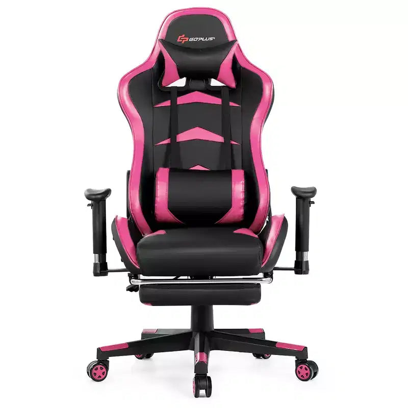 Sillón de oficina de masaje Costway, reclinable, giratorio, estilo racing, con reposapiés