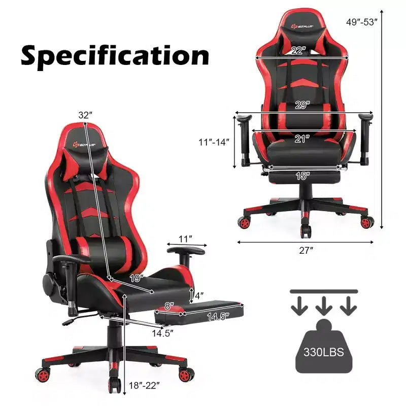 Sillón de oficina de masaje Costway, reclinable, giratorio, estilo racing, con reposapiés