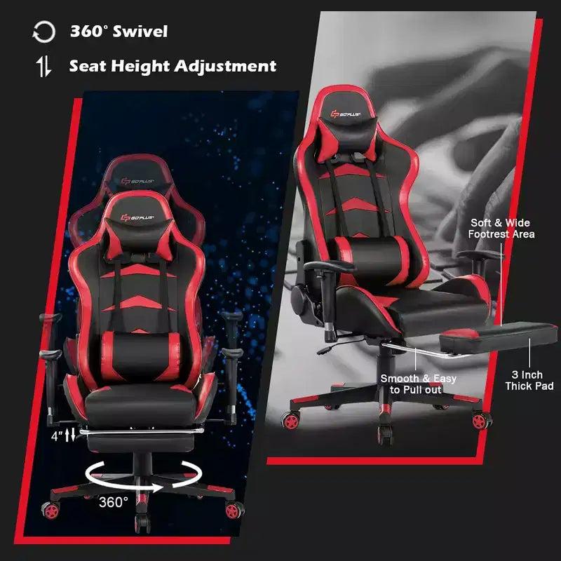 Sillón de oficina de masaje Costway, reclinable, giratorio, estilo racing, con reposapiés