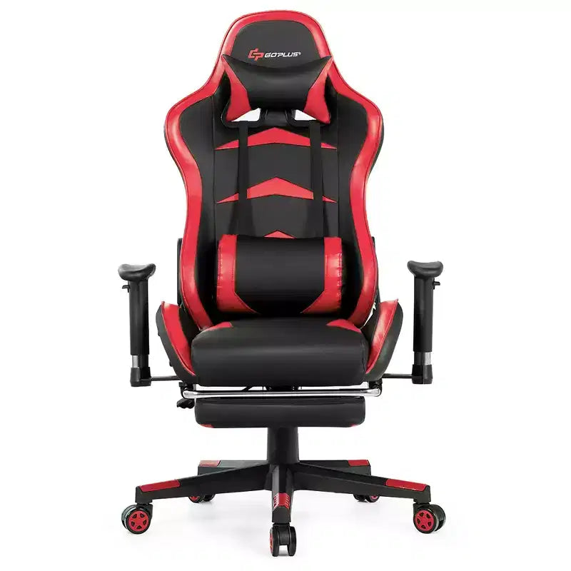 Sillón de oficina de masaje Costway, reclinable, giratorio, estilo racing, con reposapiés