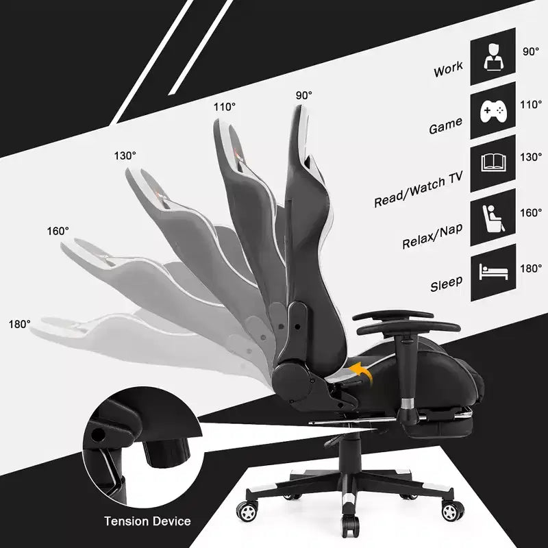 Sillón de oficina de masaje Costway, reclinable, giratorio, estilo racing, con reposapiés