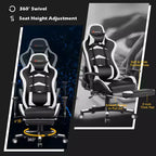 Sillón de oficina de masaje Costway, reclinable, giratorio, estilo racing, con reposapiés