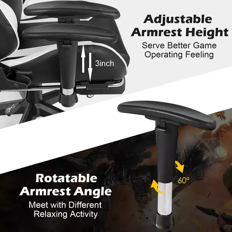 Sillón de oficina de masaje Costway, reclinable, giratorio, estilo racing, con reposapiés