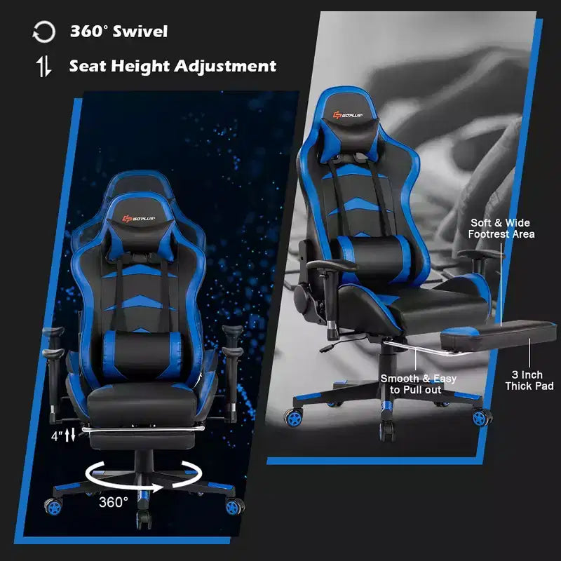 Sillón de oficina de masaje Costway, reclinable, giratorio, estilo racing, con reposapiés