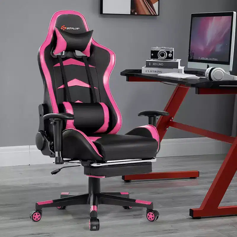 Sillón de oficina de masaje Costway, reclinable, giratorio, estilo racing, con reposapiés