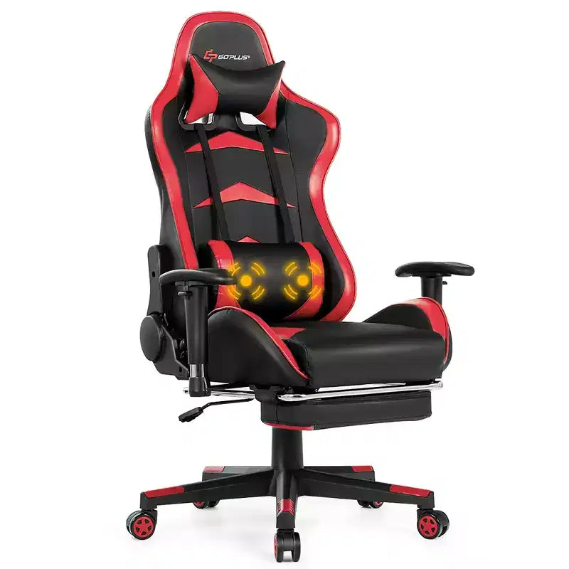 Sillón de oficina de masaje Costway, reclinable, giratorio, estilo racing, con reposapiés