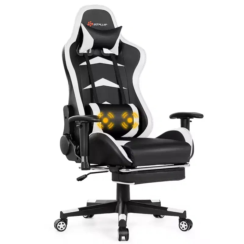 Sillón de oficina de masaje Costway, reclinable, giratorio, estilo racing, con reposapiés