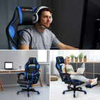 Sillón de masaje para juegos Costway, silla de oficina para computadora reclinable, estilo carreras, con reposapiés, en blanco/negro/azul/rojo