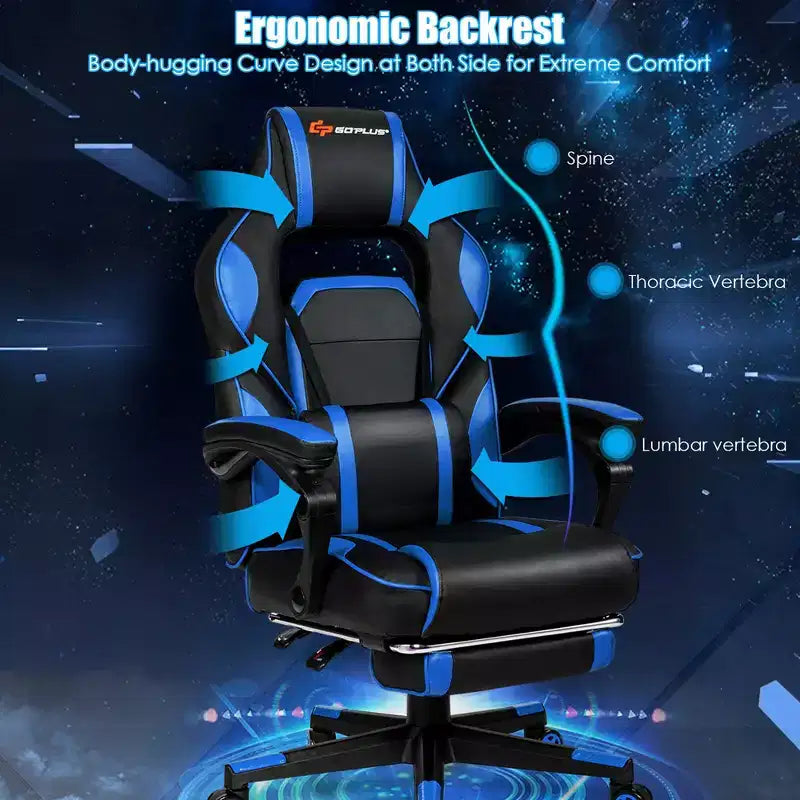 Sillón de masaje para juegos Costway, silla de oficina para computadora reclinable, estilo carreras, con reposapiés, en blanco/negro/azul/rojo