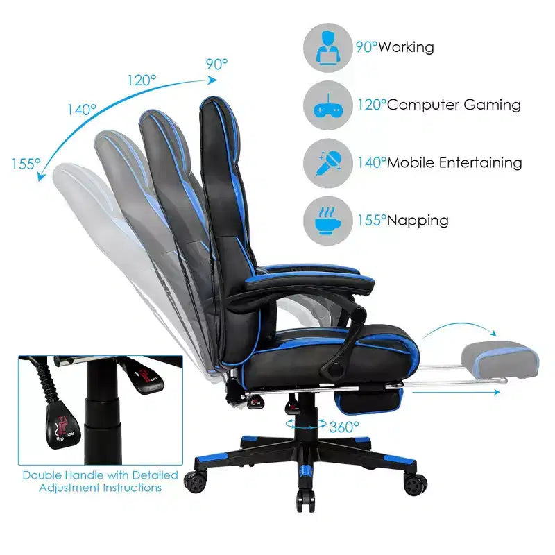 Sillón de masaje para juegos Costway, silla de oficina para computadora reclinable, estilo carreras, con reposapiés, en blanco/negro/azul/rojo