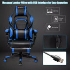 Sillón de masaje para juegos Costway, silla de oficina para computadora reclinable, estilo carreras, con reposapiés, en blanco/negro/azul/rojo