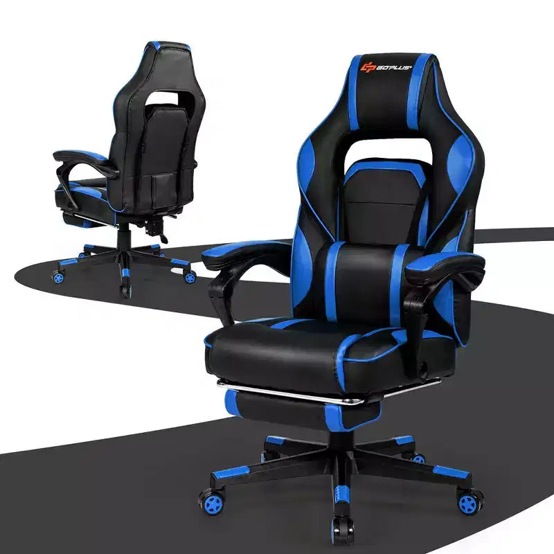 Sillón de masaje para juegos Costway, silla de oficina para computadora reclinable, estilo carreras, con reposapiés, en blanco/negro/azul/rojo