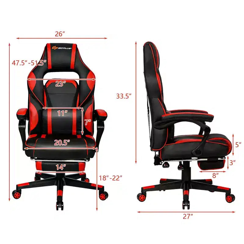 Sillón de masaje para juegos Costway, silla de oficina para computadora reclinable, estilo carreras, con reposapiés, en blanco/negro/azul/rojo