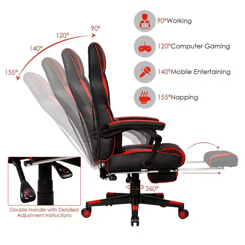 Sillón de masaje para juegos Costway, silla de oficina para computadora reclinable, estilo carreras, con reposapiés, en blanco/negro/azul/rojo