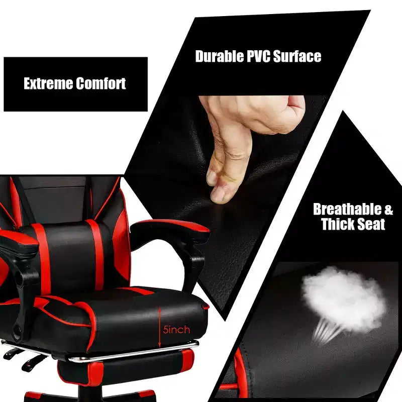 Sillón de masaje para juegos Costway, silla de oficina para computadora reclinable, estilo carreras, con reposapiés, en blanco/negro/azul/rojo