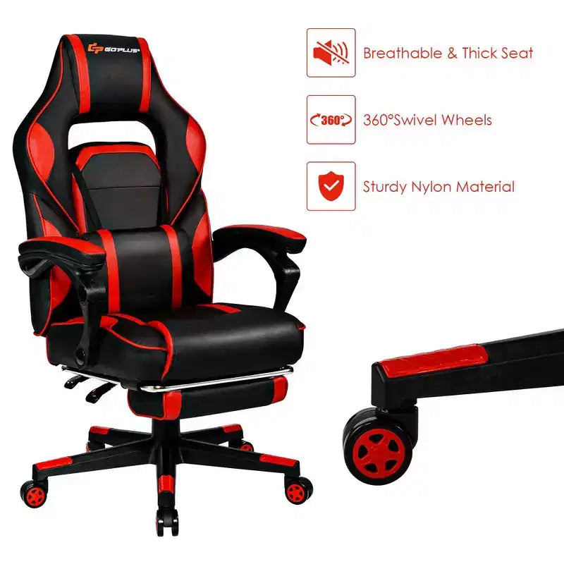 Sillón de masaje para juegos Costway, silla de oficina para computadora reclinable, estilo carreras, con reposapiés, en blanco/negro/azul/rojo