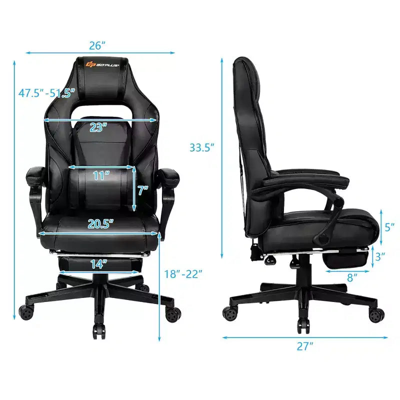 Sillón de masaje para juegos Costway, silla de oficina para computadora reclinable, estilo carreras, con reposapiés, en blanco/negro/azul/rojo