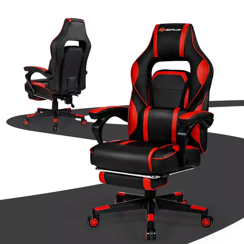 Sillón de masaje para juegos Costway, silla de oficina para computadora reclinable, estilo carreras, con reposapiés, en blanco/negro/azul/rojo