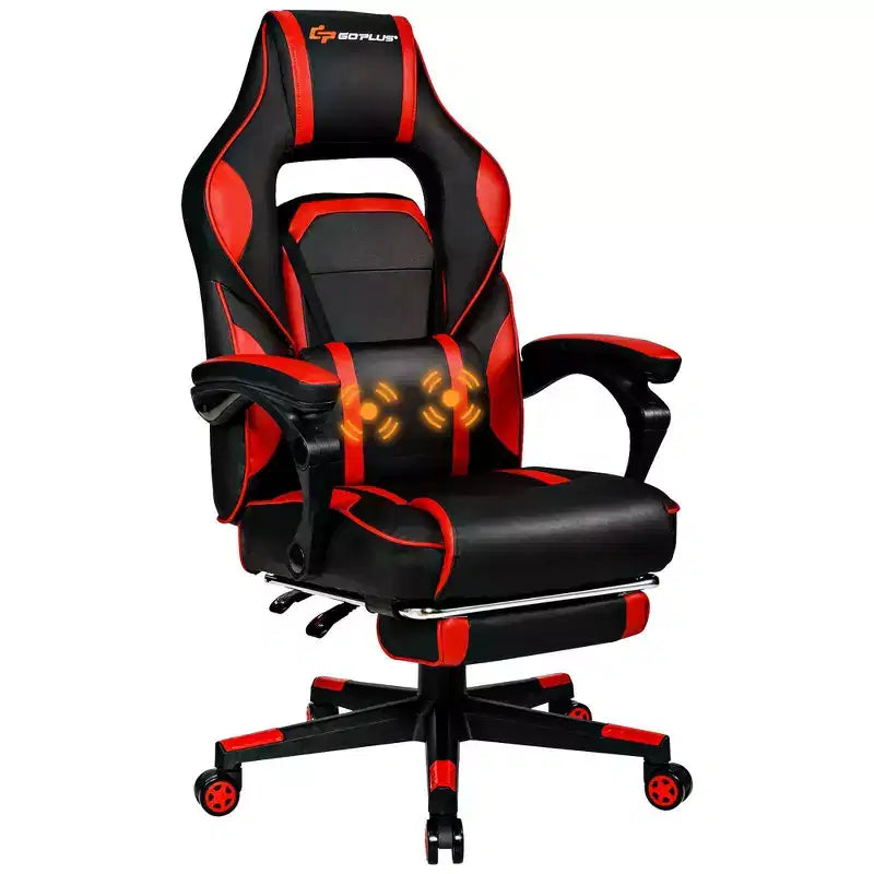 Sillón de masaje para juegos Costway, silla de oficina para computadora reclinable, estilo carreras, con reposapiés, en blanco/negro/azul/rojo